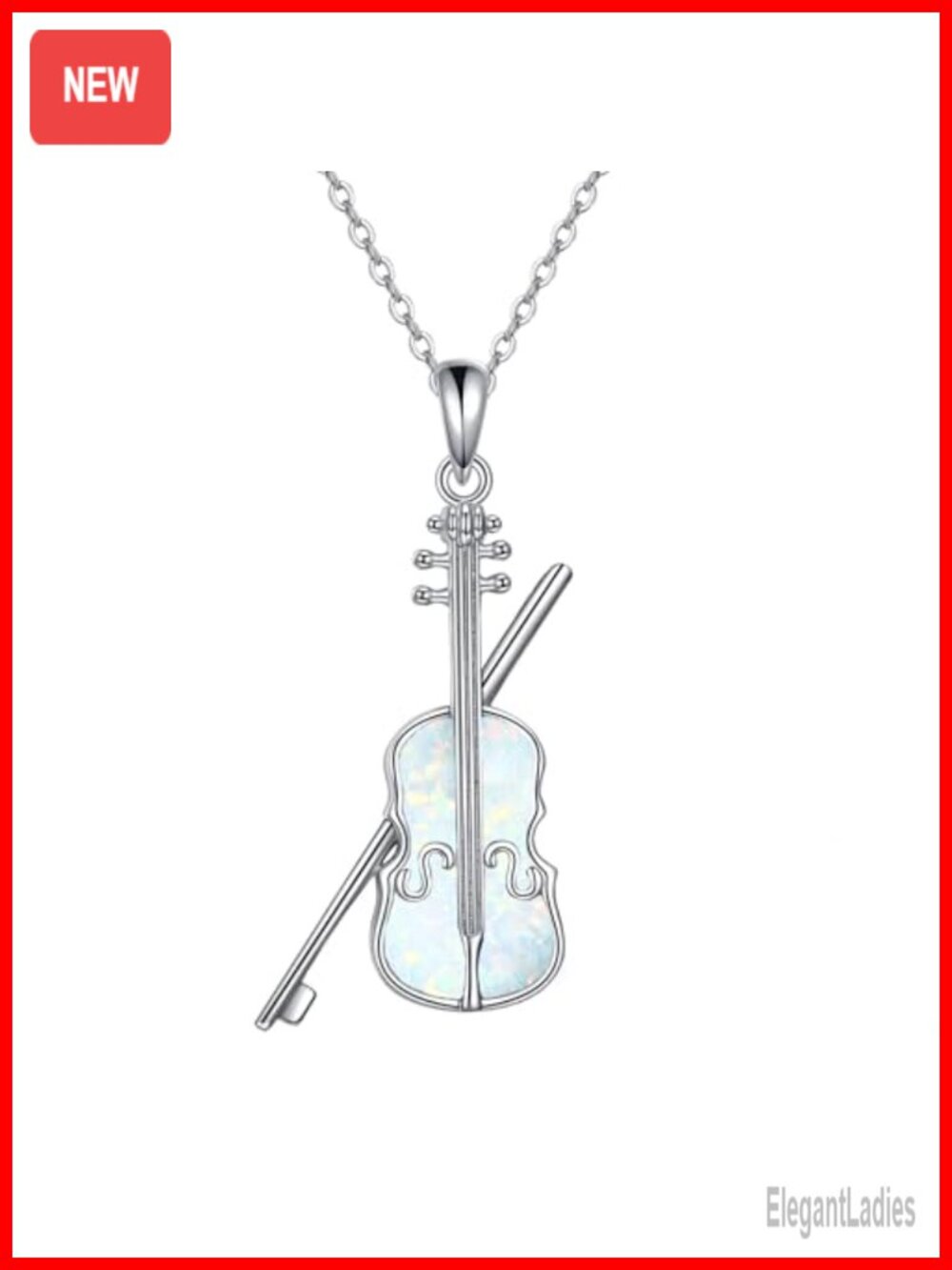 925 Sterling Silver Violin Pendant Necklace Created Opal Music Jewelry